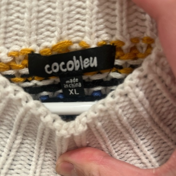 NWT Mens Pullover Sweater S XL Aztec Blue and White Mock Neck - Picture 9 of 10